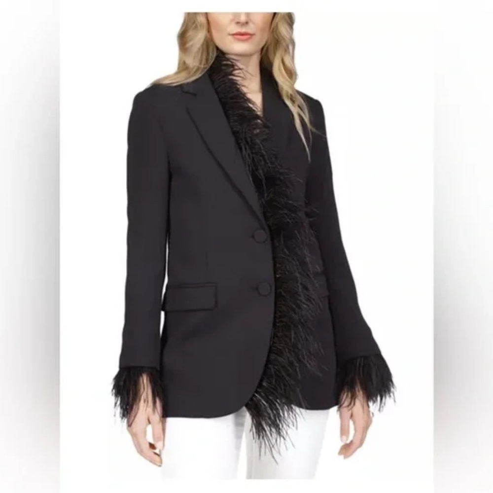Michael Kors Elegant Black Feather-Trimmed Women's Blazer
